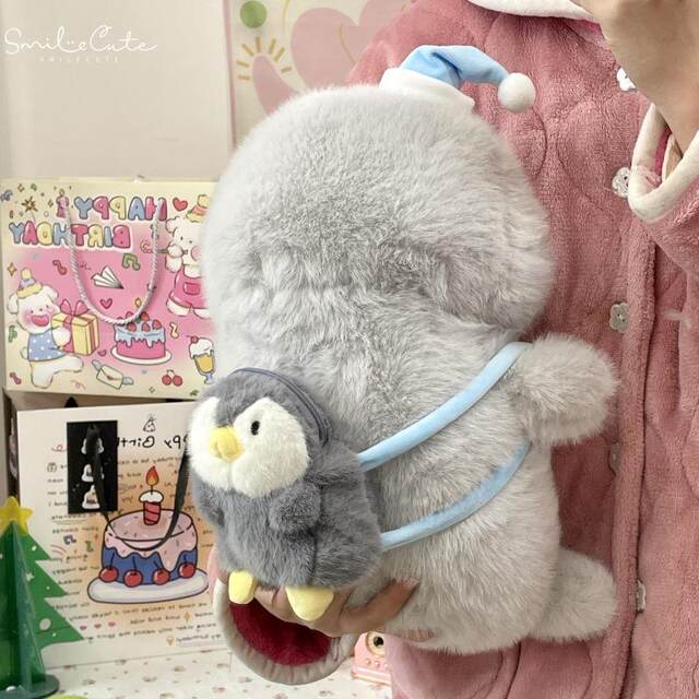 Hong Kong Sc Cute Backpack Sea Lion Plush Toy Seal Stuffed Toy Cartoon Girl Sleeping Pillow Birthday Gift