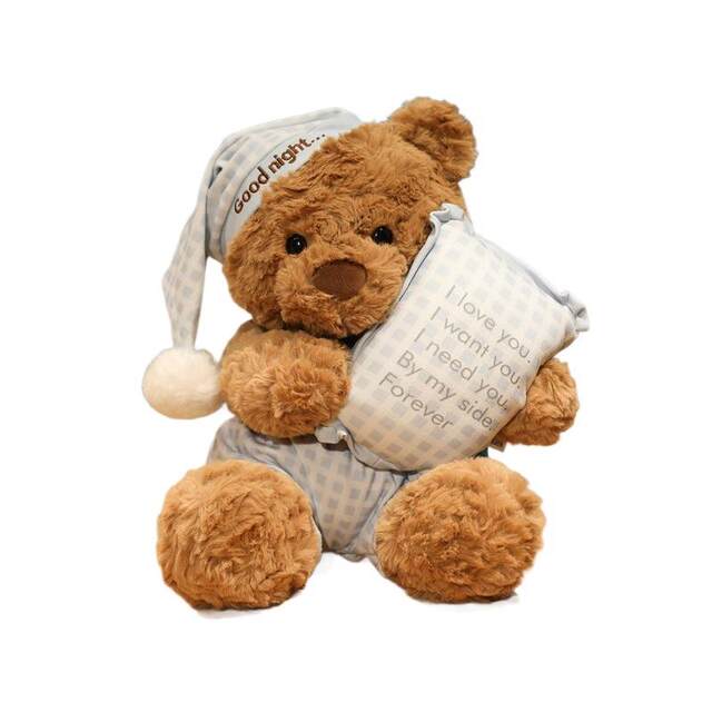 Hong Kong Sc Cute Pillow Blue Plaid Pajamas Bear Doll Plush Toy Sleeping Gift