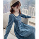 Hepburn style dress autumn 2022 new women's clothing retro square collar thin long skirt autumn literary style skirt