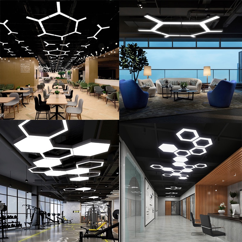 Led Chandelier Creative Herringbone Y-Shaped Hexagonal Office Gym Internet Cafe Shopping Mall Decorative Light Hexagonal Lighting Fixture