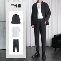 Ruffian handsome mens suit pants Slim-fit mens thin pants Korean version of the trend summer thin hanging nine-point casual pants