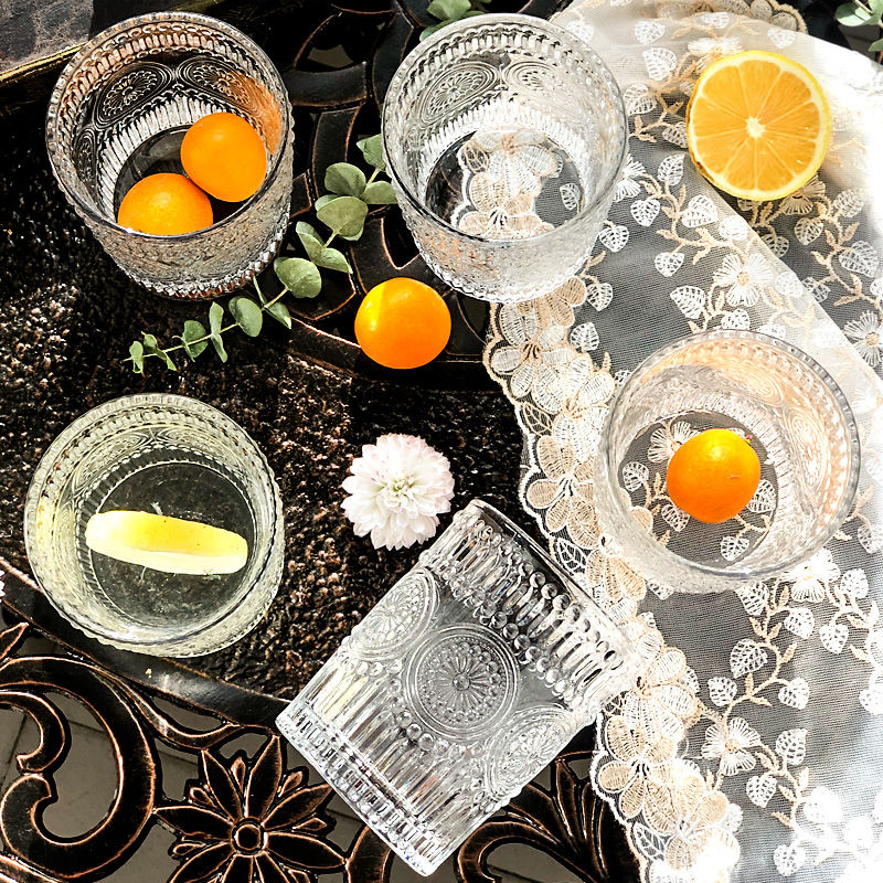 Hile Buckle (6 Only) Retro Relief Sunflower Glass Water Cup Coffee Juice Cup Beer Cup Home Cup