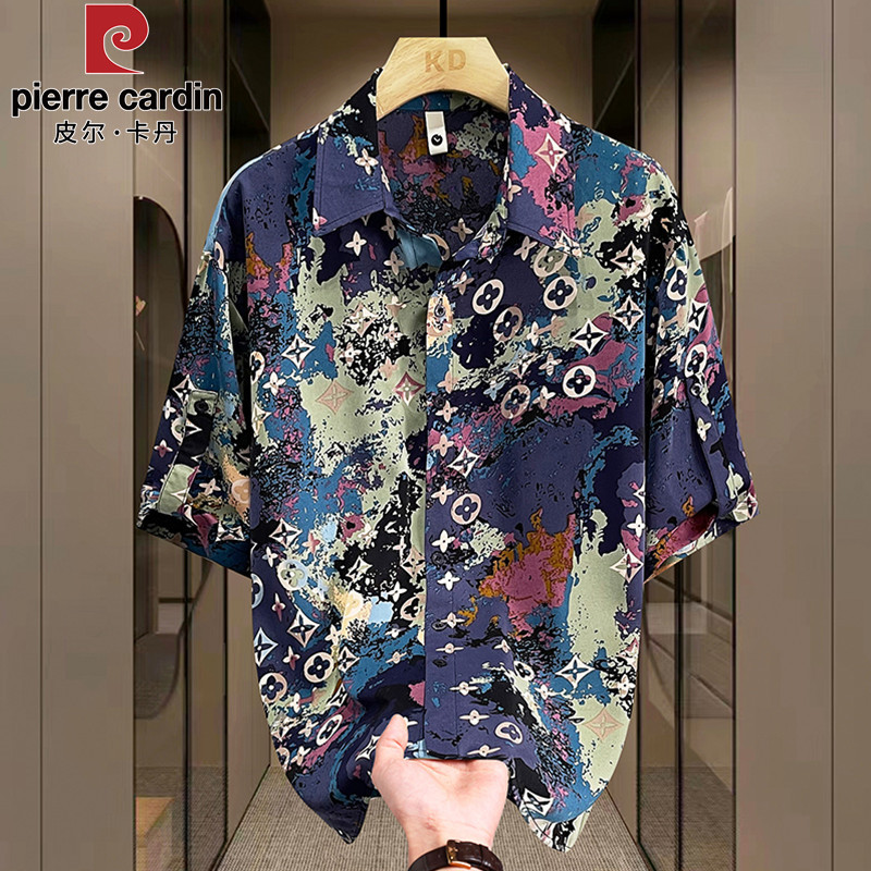 Pierre Cardin 2026 New Men's Short-Sleeved T-Shirt Ice Silk Loose Floral Shirt Plus Size Half-Sleeve T-Shirt Pierre Cardin 2026 New Men's Short-Sleeved T-Shirt Ice Silk Loose Floral Shirt Plus Size Half-Sleeve T-Shirt