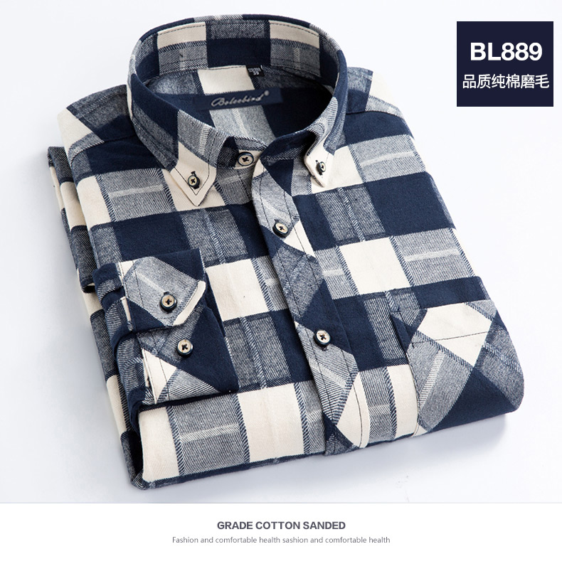 Bailey chim nam áo kẻ sọc cotton dài tay mùa thu và mùa đông cộng với nhung dày ấm áp mặc áo len giản dị kích thước lớn sơ mi trắng