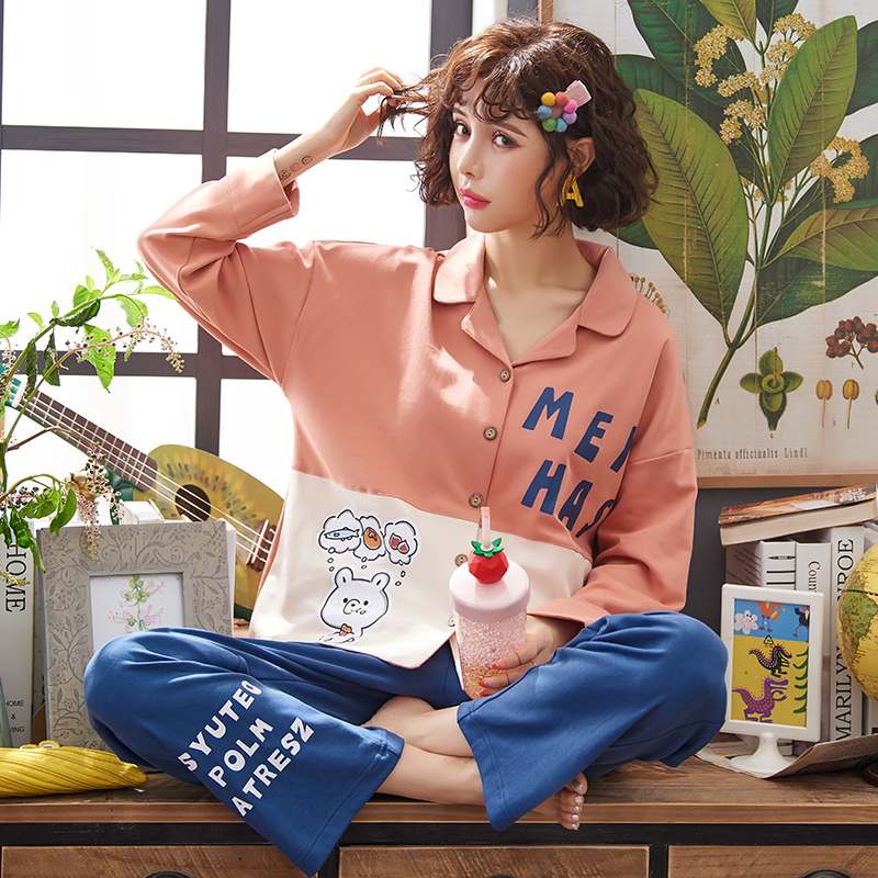 Dark Brown & Z3961spring and autumn pajamas ma'am pure cotton Long sleeve Thin lovely suit Korean version Princess style summer Autumn and winter Sweet leisure wear