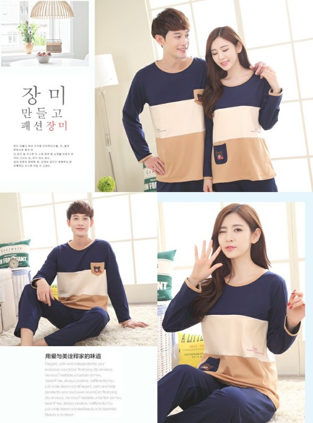 Mùa xuân và mùa thu Hàn Quốc của bộ đồ ngủ đôi cotton dễ thương cho nữ mùa thu mặc áo dài tay nam phục vụ gia đình phù hợp với mùa thu đông bộ đồ thể thao nữ