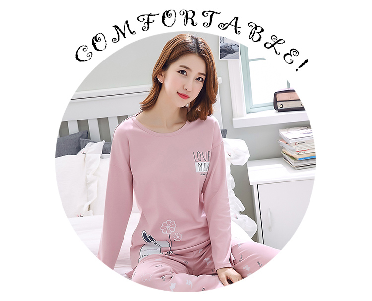 Đồ ngủ của phụ nữ mùa thu và mùa đông quần dài tay cotton mùa xuân và mùa thu thanh niên cotton phục vụ nhà phù hợp với phần mỏng kích thước lớn giản dị áo ngủ