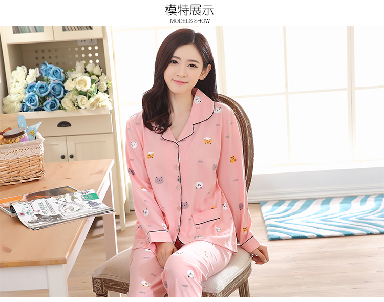 Bộ đồ ngủ của phụ nữ mùa hè dài tay cotton mùa xuân và mùa thu Phiên bản Hàn Quốc của phim hoạt hình có thể mặc bên ngoài quần áo phù hợp với phần mỏng thường có kích thước lớn đồ ngủ mùa đông
