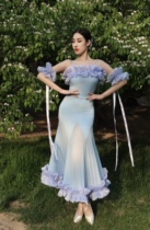 Whale Art Dance Wear New Modern Wear Lace One-shoulder Backless Top Mesh Perspective Skirt Practice Performance Wear