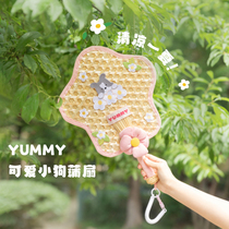 YUMMY original girly style cute little fan handmade cattail fan summer outdoor straw pink flower fan