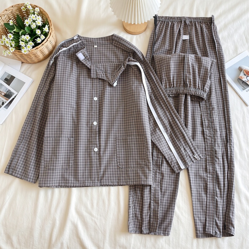 Summer Thin Clothing for Bedridden Elderly with Paralysis and Incontinence, Post-Surgery Recovery Clothing for Fracture Patients, Easy to Put on and Take Off, Nursing Hospital Gown for Men