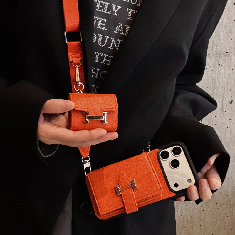 Trendy Brand H Card Holder Crossbody Phone Case Iphone17Promax Earphone Case Pendant 17Air Coin Purse 16Pro Unisex 15 Luxury 14/13 Stylish High-End Feel Suitable for 16Plus