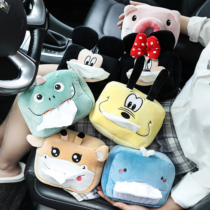Car Towels Box Draw Car With Hanging Car Interior Armrest Box Visor Sanitary Toilet Paper Box Cartoon Cute Creativity