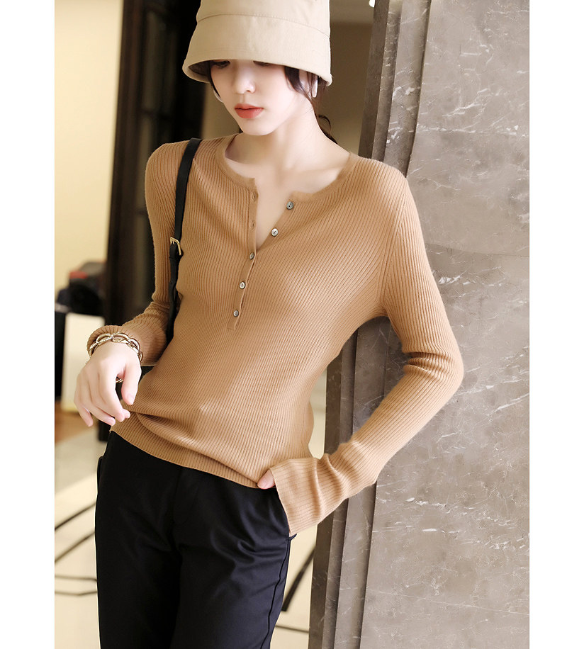 JOLIMENT Henry collar threaded long-sleeved knitwear women's fall/winter 2021 new imported sheep wool undershirt