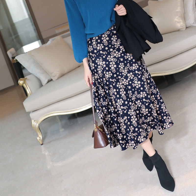 JOLIMENT suede floral skirt women 2020 autumn new mid-length slim slim ladies skirt