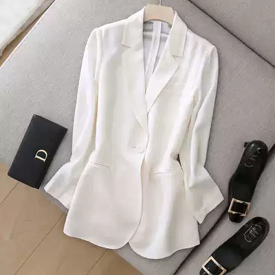 JOLIMENT triacetate white suit top medium long version drape heavy texture Joker blazer women Morning Spring