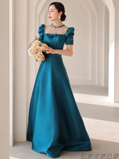 High-end annual meeting evening dress 2022 new blue banquet temperament host stage performance dress bridesmaid dress female