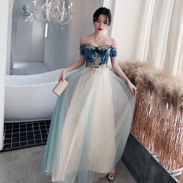 Banquet evening dress female 2022 new spring one-shoulder bridesmaid dress sister skirt slim banquet dress long section