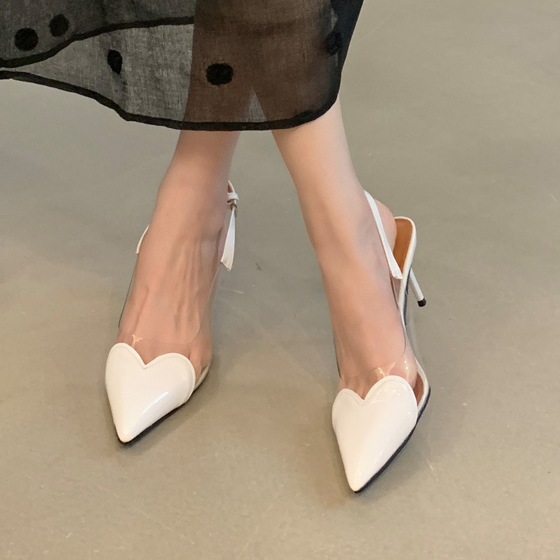 Heart-Shaped 7cm Heel Shoes, Summer 2026 Spring New European and American Style, Closed-Toe Mid-High Heel French Pointed-Toe High-Heeled Sandals