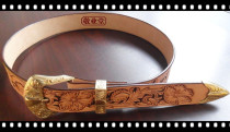 Hand carved belt with Italian vegetable tanned leather belt with brass belt buckle