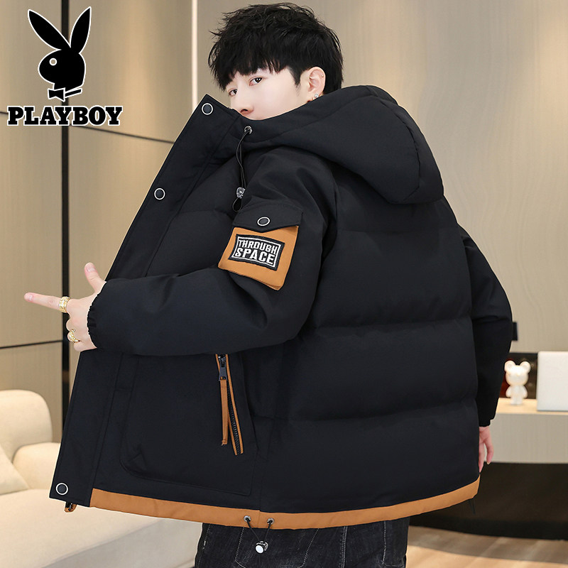 Пуховик Playboy, мужская зимняя новинка 2025 года, модная брендовая куртка, повседневная толстая теплая хлопковая куртка с капюшоном