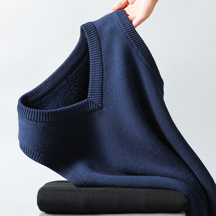 Autumn and Winter Wool Sweater, Middle-Aged Pure Cotton Vest, V-Neck Solid Color Sleeveless Sweater, Men's Knitted Vest, Thick Style Waistcoat