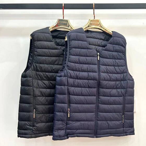 2024新款无领轻薄款男士羽绒棉马甲V领羽绒内胆大码坎肩背心外套