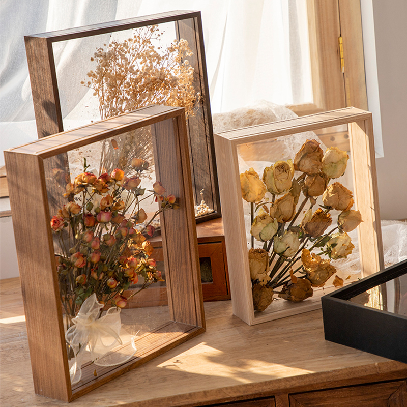 DIY Handmade Dried Flower Photo Frame, Eternal Flower Rose Frame, Empty Frame, Three-Dimensional Hollow Transparent Decorative Ornament Materials