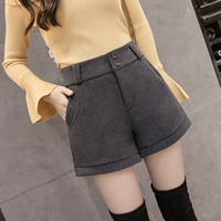 Quần short len ​​nữ mùa thu đông 2018 phiên bản Hàn Quốc mới của chân rộng Một từ eo cao là quần lửng đế bệt buông lơi quần short jean nữ giá rẻ