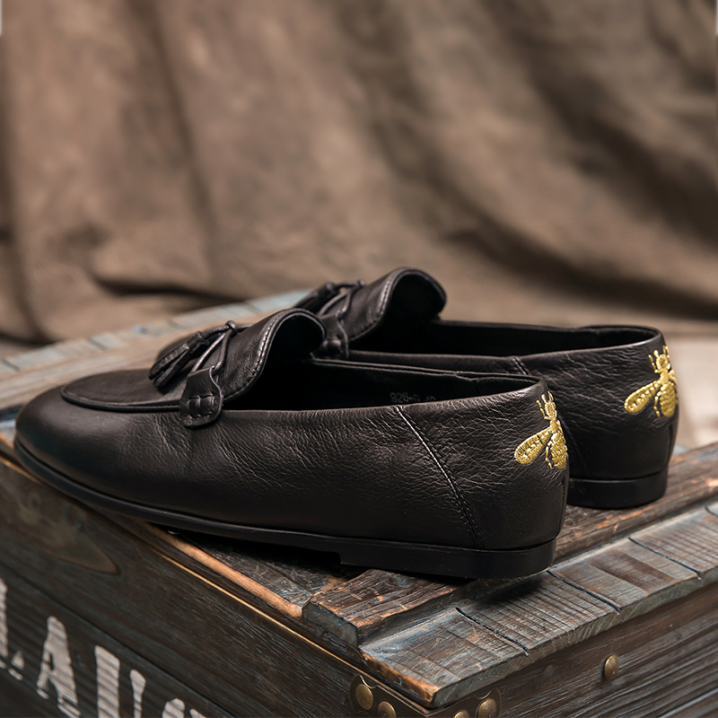 Hong Kong Genuine Leather Casual Leather Shoes Men's Foot foot Dou Bean Shoes Men Ingren Small Leather Shoes 100 Hitch Spring Autumn Sloth People Shoe Tide-Taobao