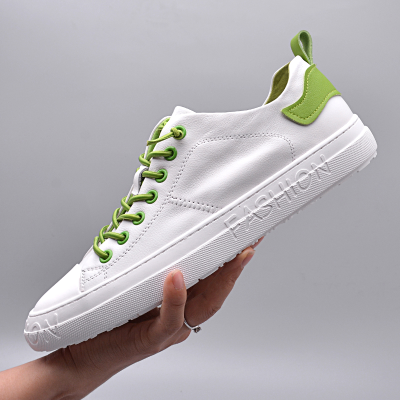 Tide Cards Genuine Leather Board Shoes Men 2022 Spring Summer New Breathable Casual Leather Shoes Soft Bottom 100 Hitch Men Little White Shoes