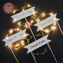 Luminous card insert cake decoration plug-in LED garland romantic rattan vine happy birthday banner flag accessories