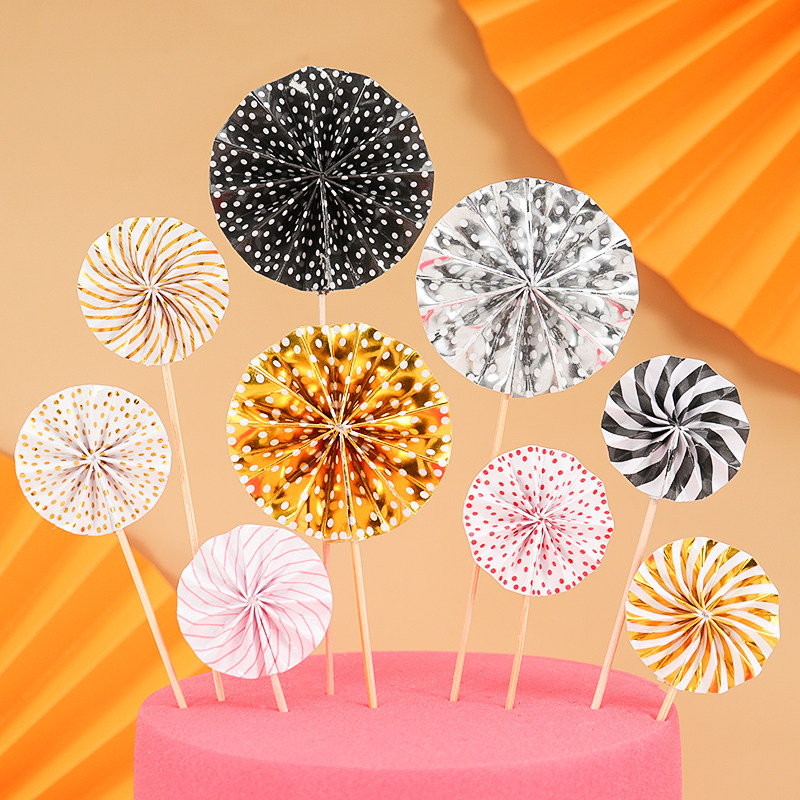 Private room cake decoration hot gold paper Mini Paper Fan Flowers Sun Flower Decoration Plug-in party Scene Decoration-Taobao