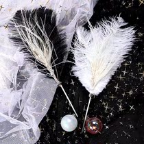 Baking cake decoration black and white pearl feather ostrich feather private cake custom plug-in