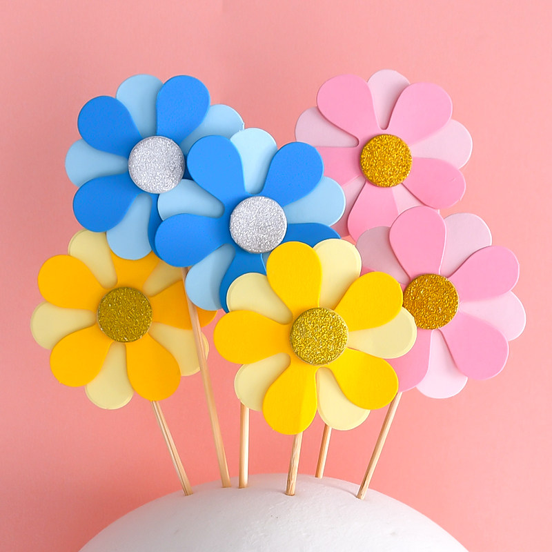 Flower Cake Decoration Happy Birthday Baking Ornament Petal Fondant Dessert Ice Cream Card Toothpick Card