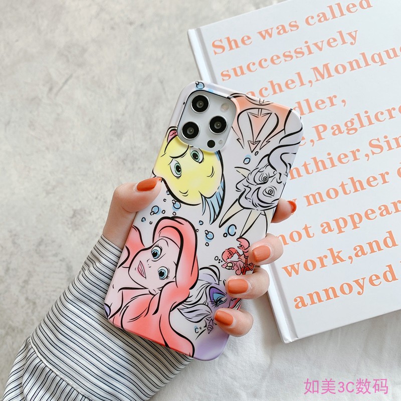 Cartoon mermaid Ariel iphone14 13Promax mobile phone protective case 12 apple 11 anti-fall xs xr soft cover