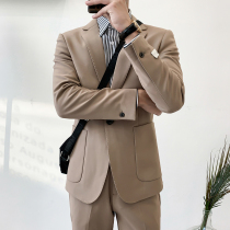 Casual suit mens jacket Korean version of slim business dress Mens trend wild handsome British solid color single suit