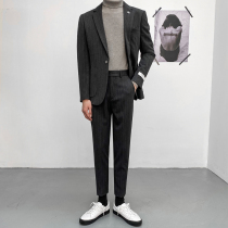 Spring and summer suit suit suit mens stripes slim fit Joker business formal dress wedding dress casual small suit male handsome