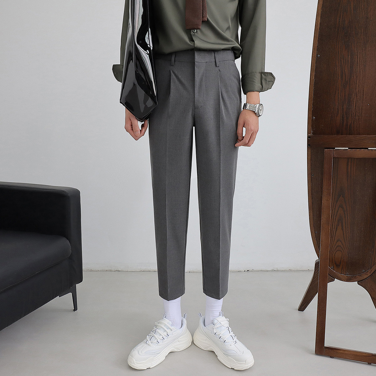 Spring and summer Western pants men's body small feet positive dress Korean version Trend 90% Business Pendant Sensation Casual Yingren 9 Sub-suit pants