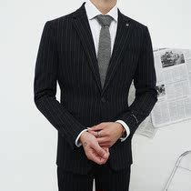 Striped mens blazer casual single West slim Korean version of trend business professional dress British style dress British style small suit