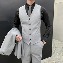 Suit mens Korean slim business formal dress solid color vest casual British groom groom best man wedding dress