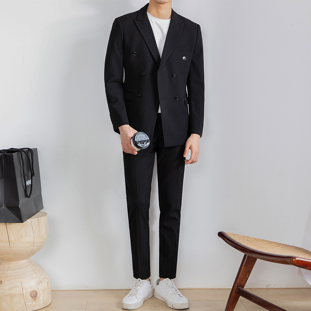 Spring suit men's body young Han version casual handsome gas double-row buttoned men's suit suit Business is loading two sets