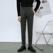 2021 new plaid western pants male Korean version with small feet 100 lap Inn casual pants business right fit suit pants