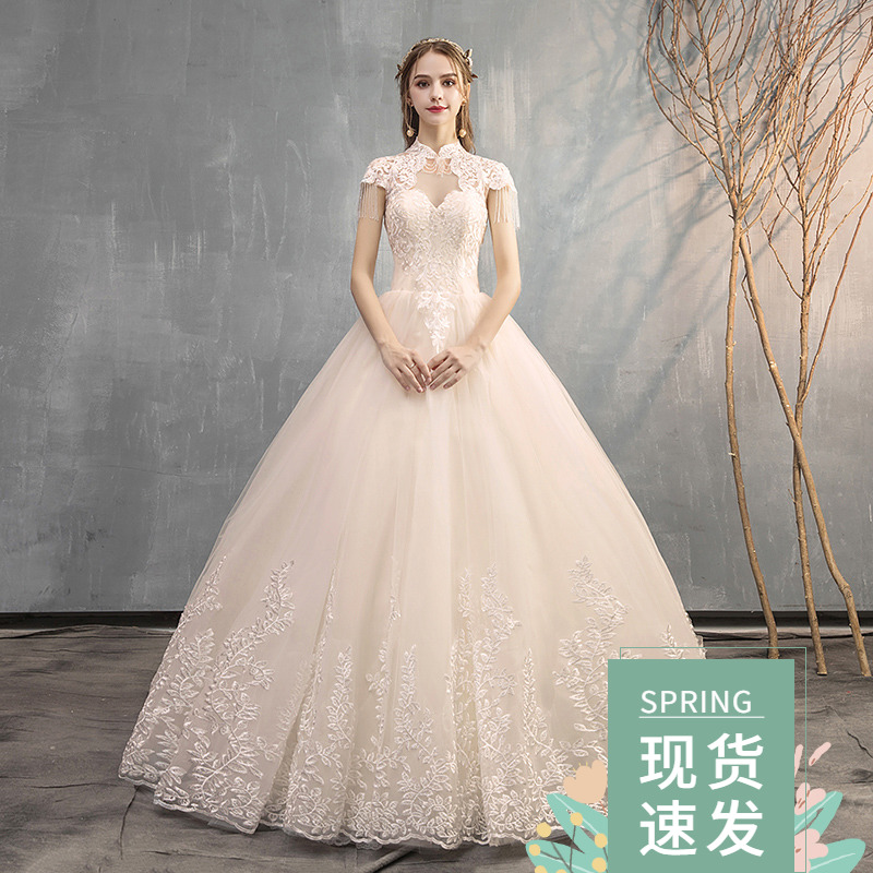 Hepburn word shoulder heart collar shoulder stand collar wedding dress 2021 French bride wedding new Qi Di Sen female