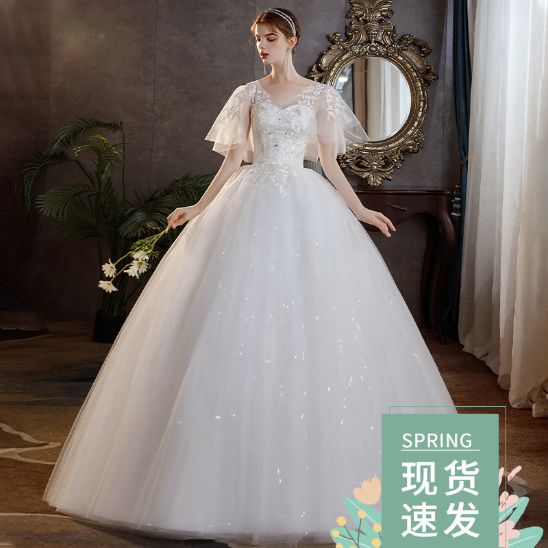 Hanshesen wedding dress 2021 a new temperament of the shoulder bride dream show thin neat super contracted spring