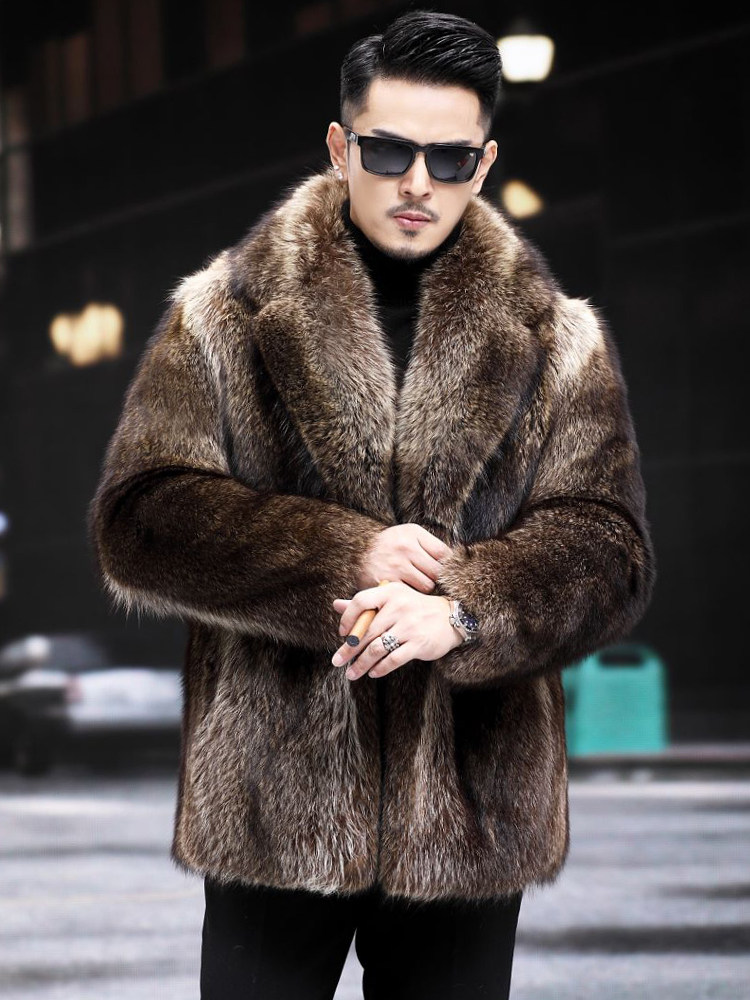 Men's Fur Winter Mid-length Fox Fur One-piece Mink Coat Thickened
