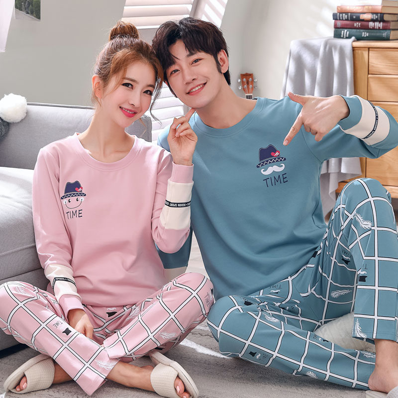 2 sets of price couple pajamas spring and autumn cotton 2022 new long-sleeved Korean version sweet men's and women's home clothes suit