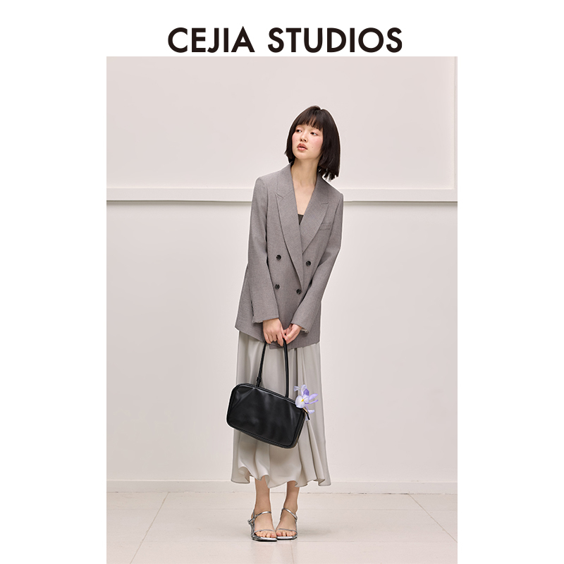 Cejia Imported Triacetate Gray Commuter Casual Blazer Women's Shorts Suit 2026 Spring New Style