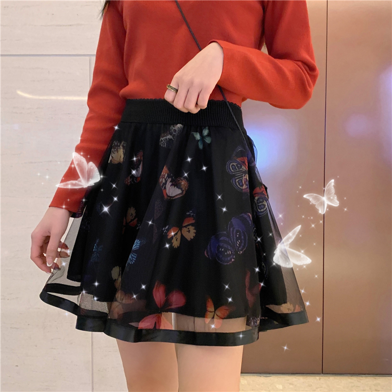 Real price ~ mesh elastic high waist short skirt printing fairy skirt skirt skirt