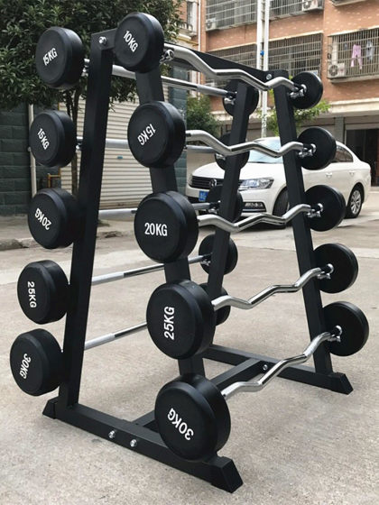 Commercial Fixed Barbell Set Barbell Rack Round Head Non-Loose Curved Barbell Gym Integrated Rubber-Coated Barbell